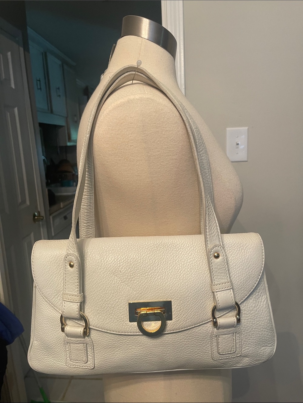 Kate Landry Cream Shoulder Bag with Gold Hardware